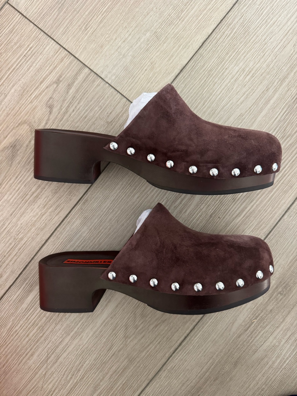 Simon Miller Dark Brown Suede Studded Clog Mules 10